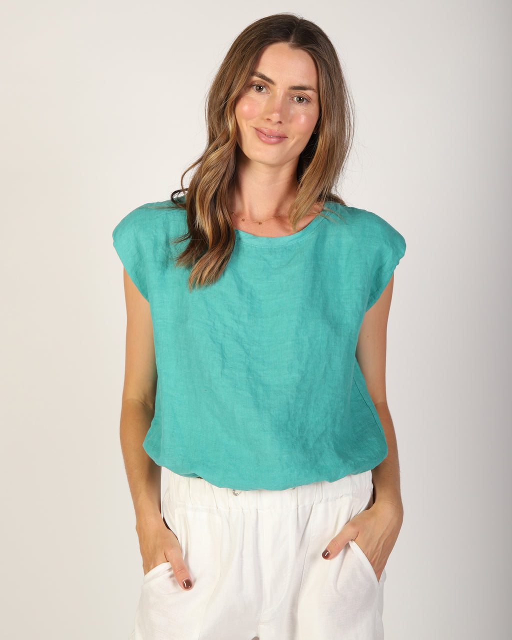 Sabrina Linen Top - Aqua