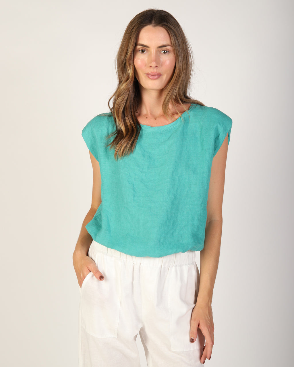 Sabrina Linen Top - Aqua