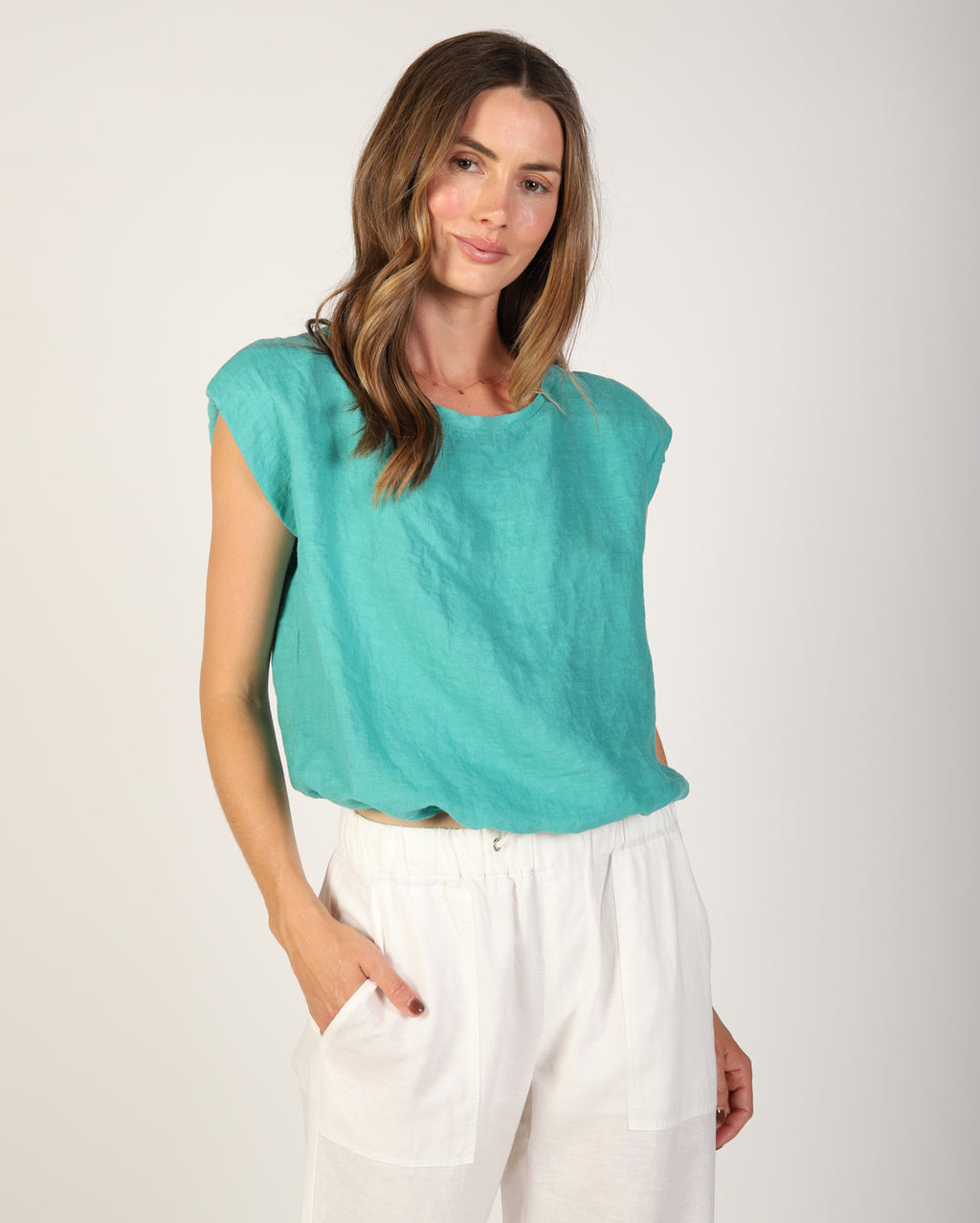 Sabrina Linen Top - Aqua