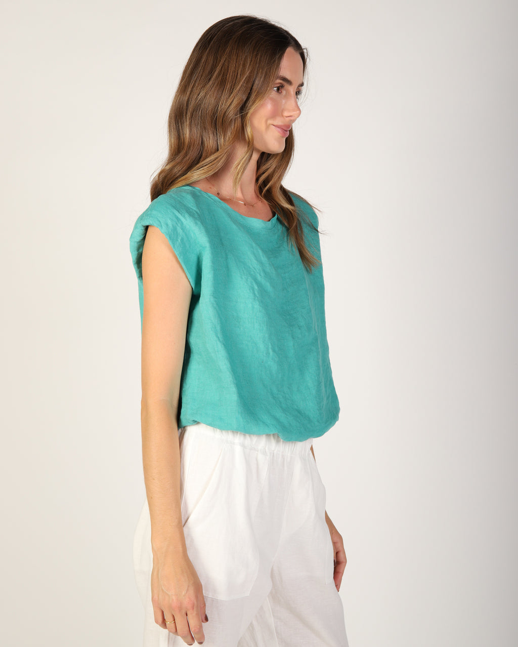 Sabrina Linen Top - Aqua