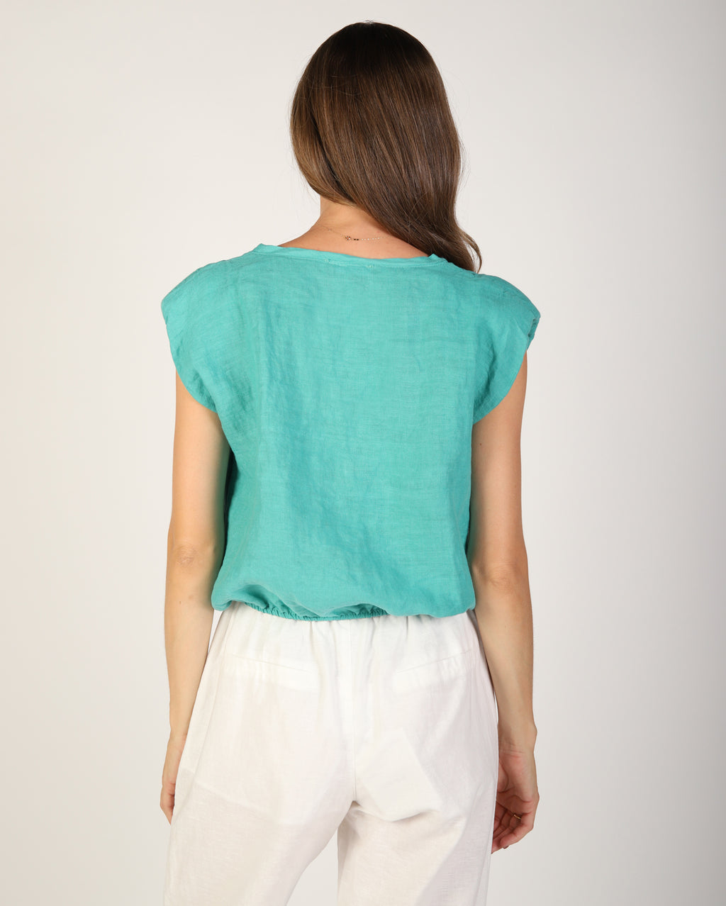 Sabrina Linen Top - Aqua