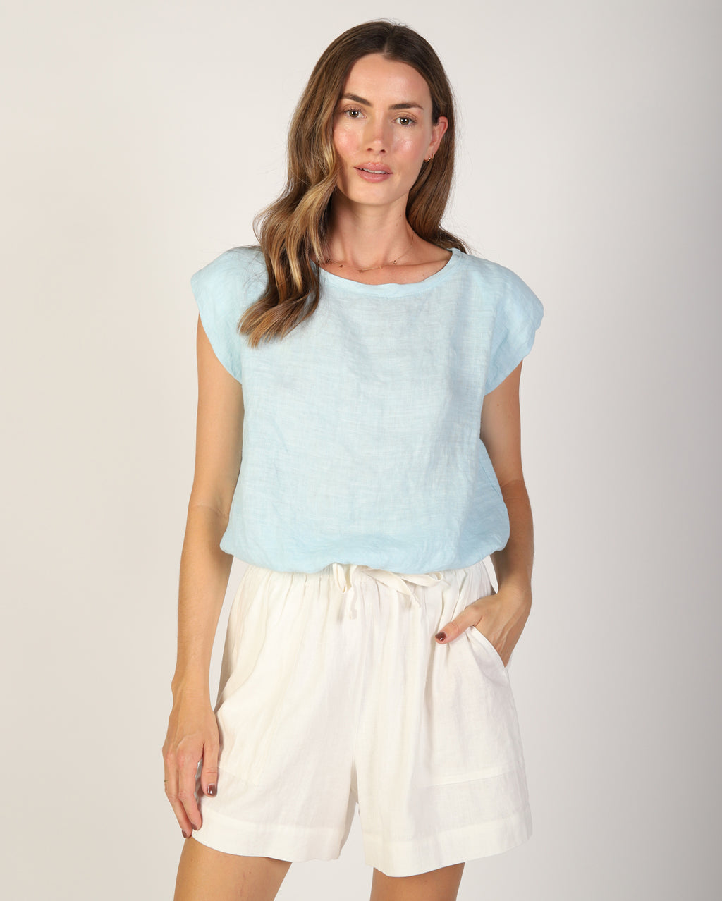 Sabrina Linen Top - Sky