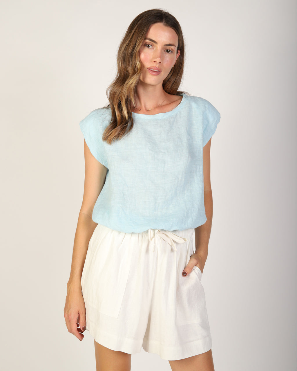 Sabrina Linen Top - Sky