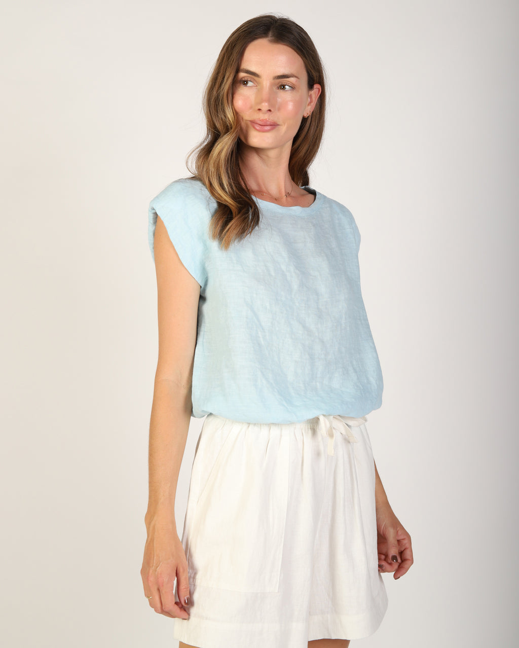 Sabrina Linen Top - Sky