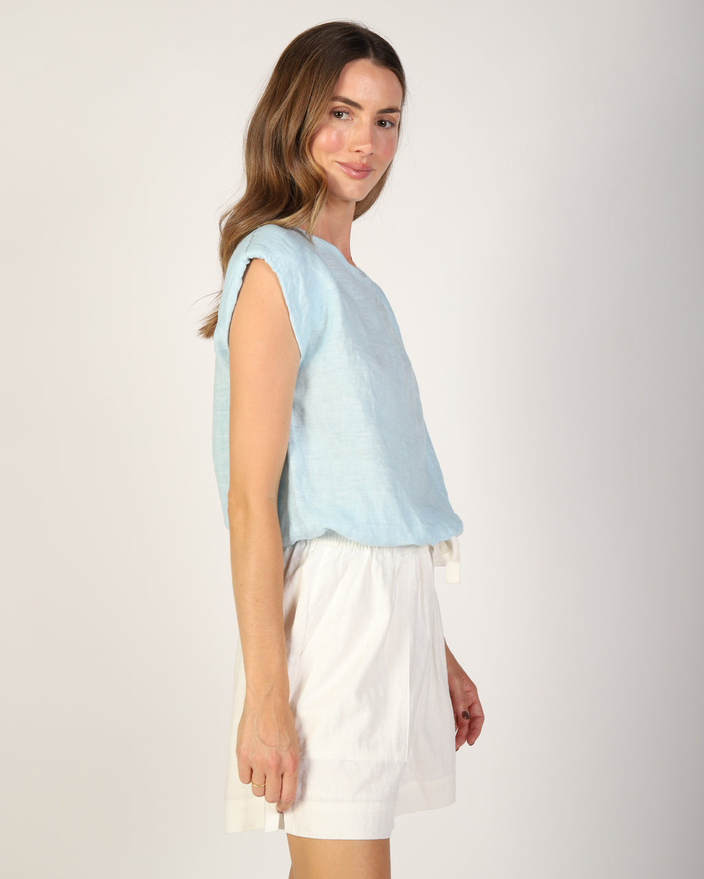 Sabrina Linen Top - Sky