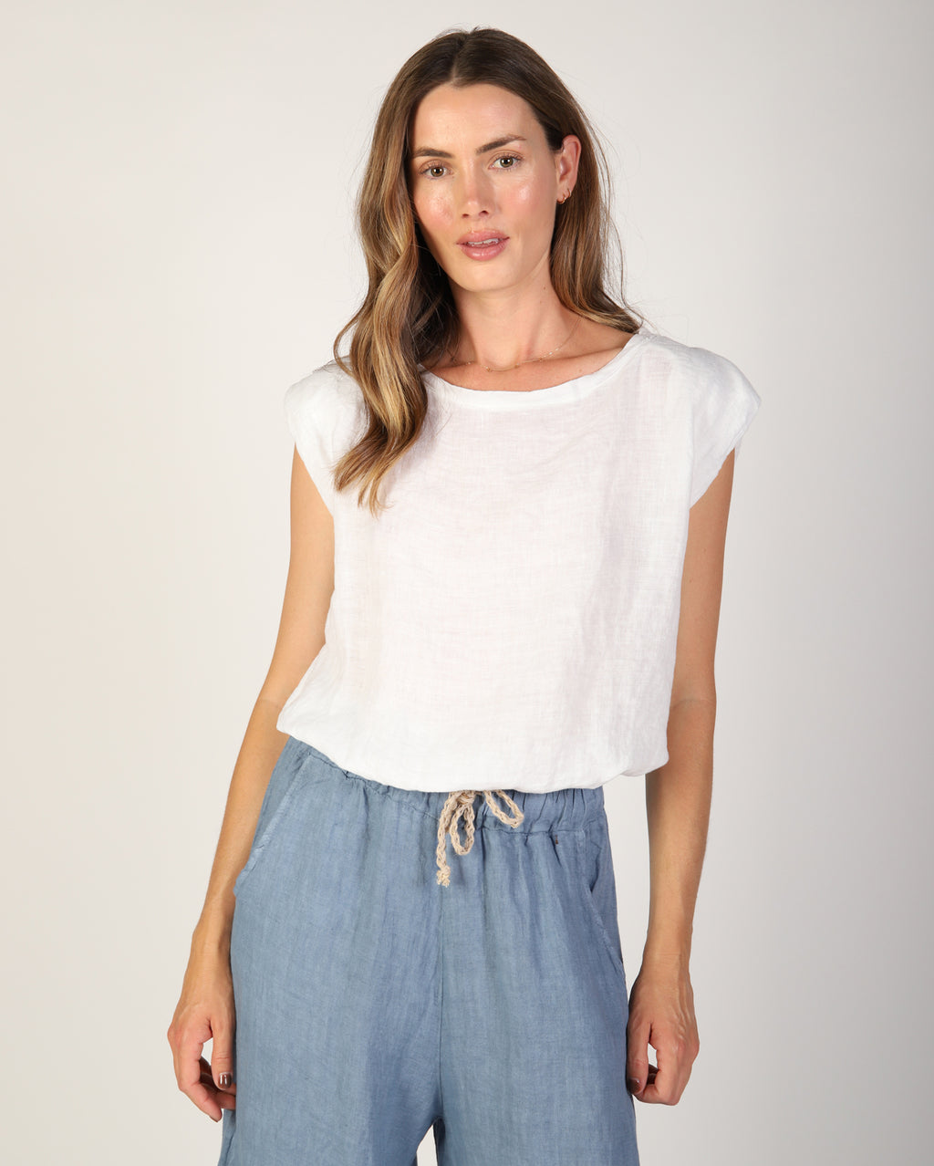 Sabrina Linen Top - White