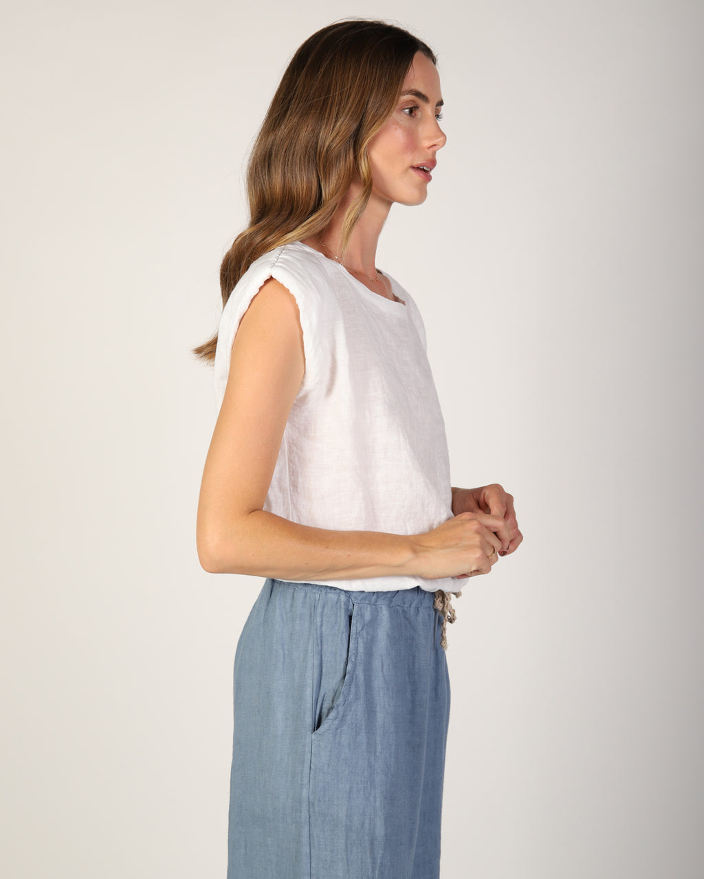 Sabrina Linen Top - White
