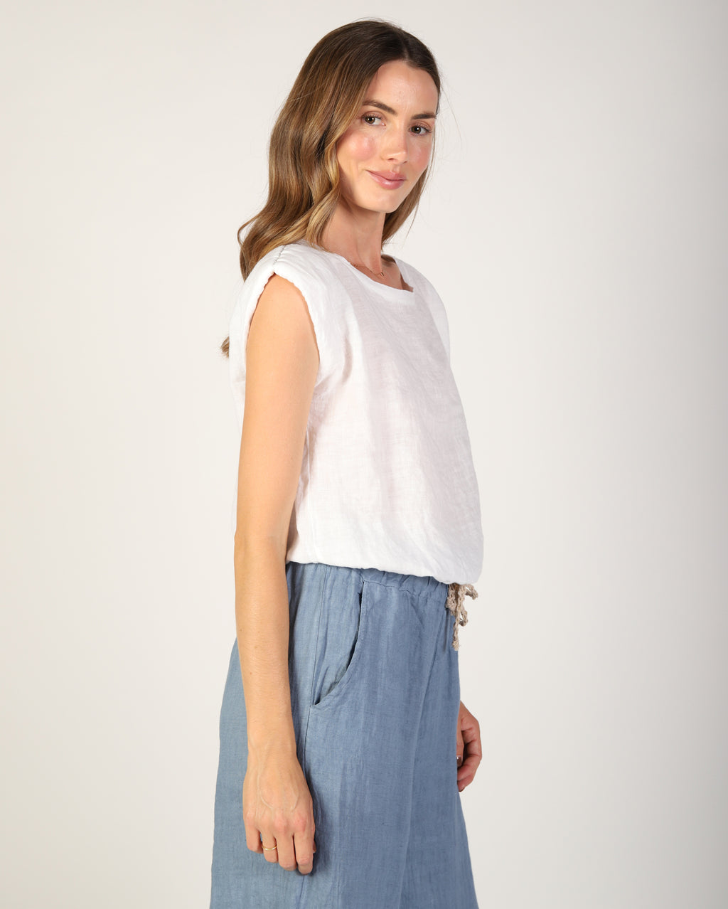 Sabrina Linen Top - White