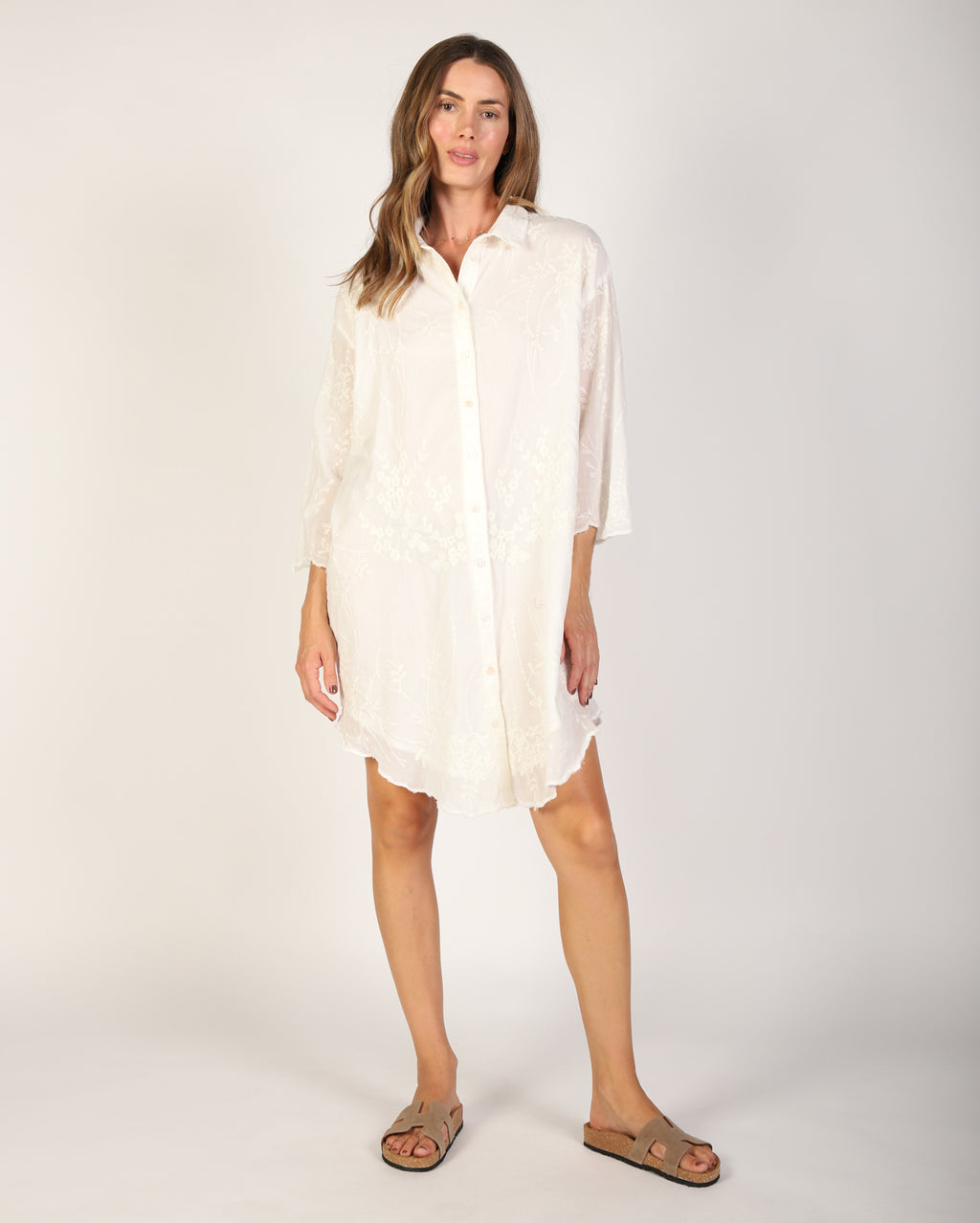 Flora Shirt Dress - White