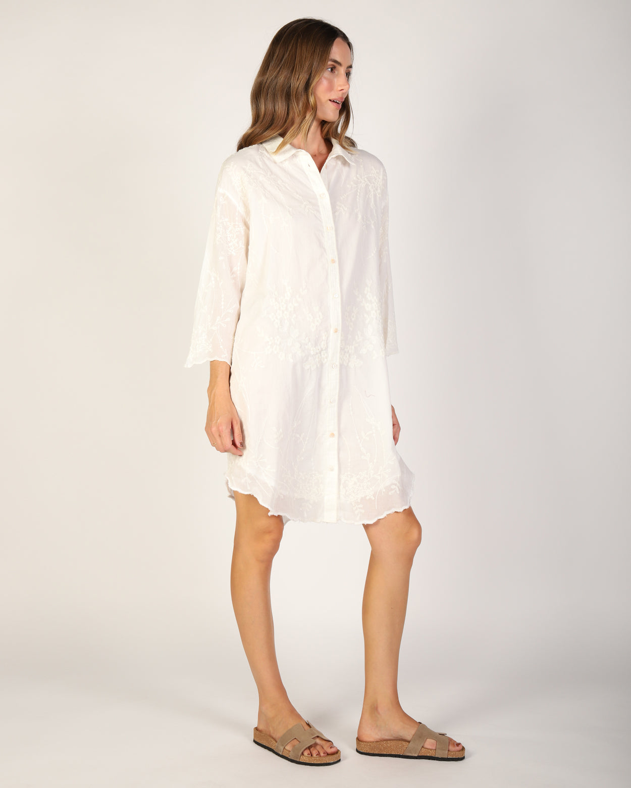 Flora Shirt Dress - White