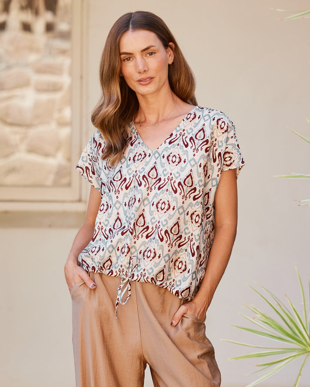 Printed Alyssa Top - Burgundy