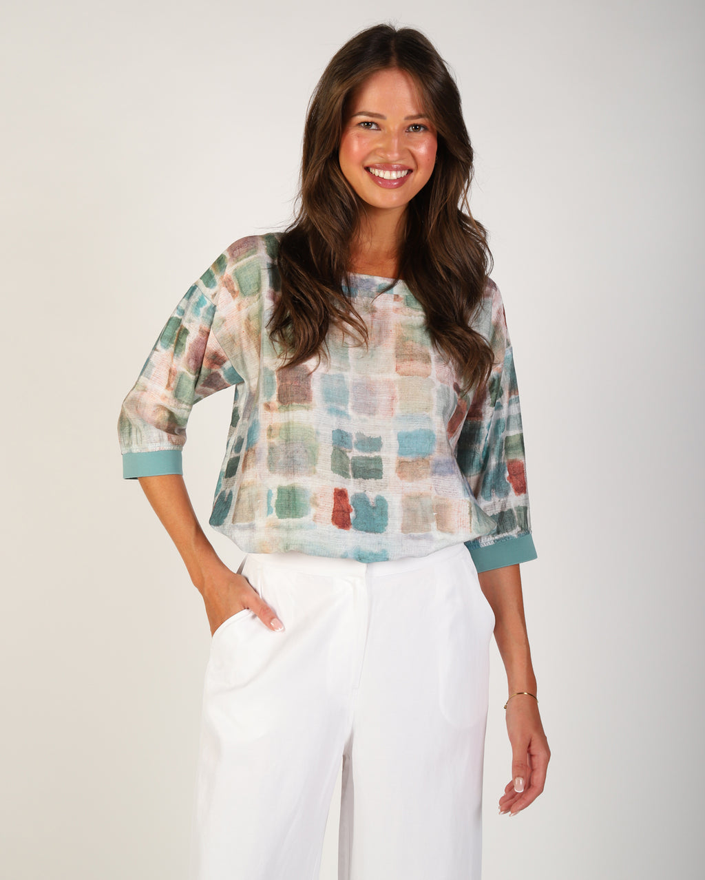 Printed Deni Top - Aqua