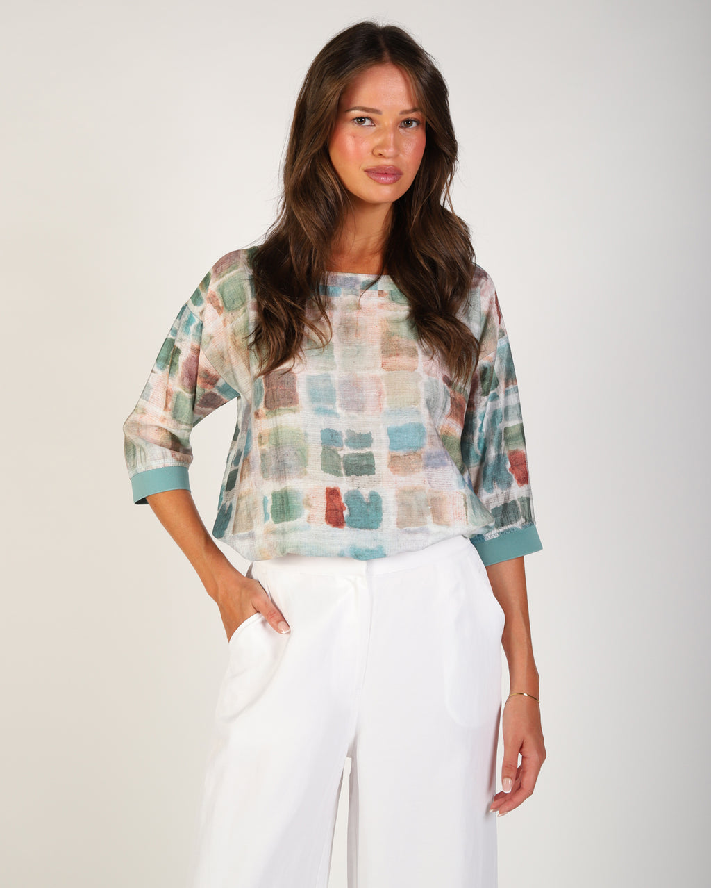 Printed Deni Top - Aqua