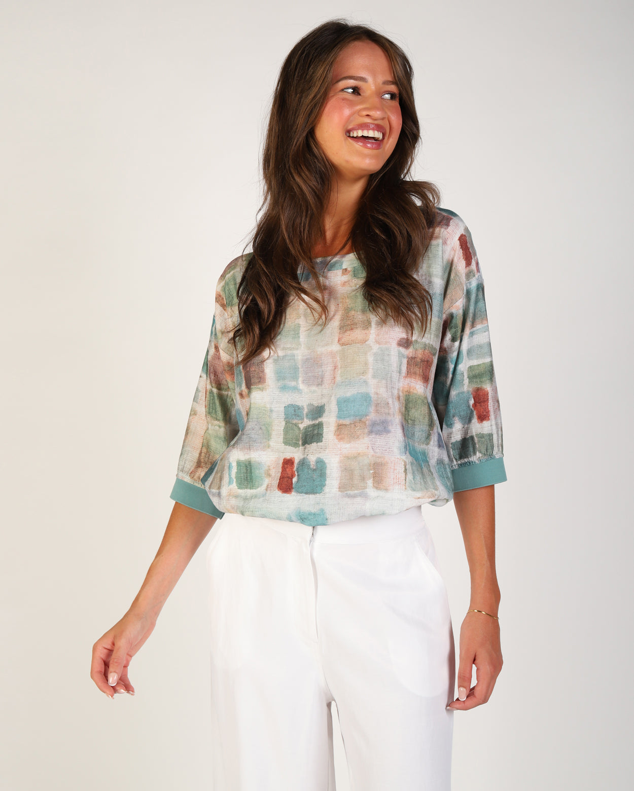 Printed Deni Top - Aqua