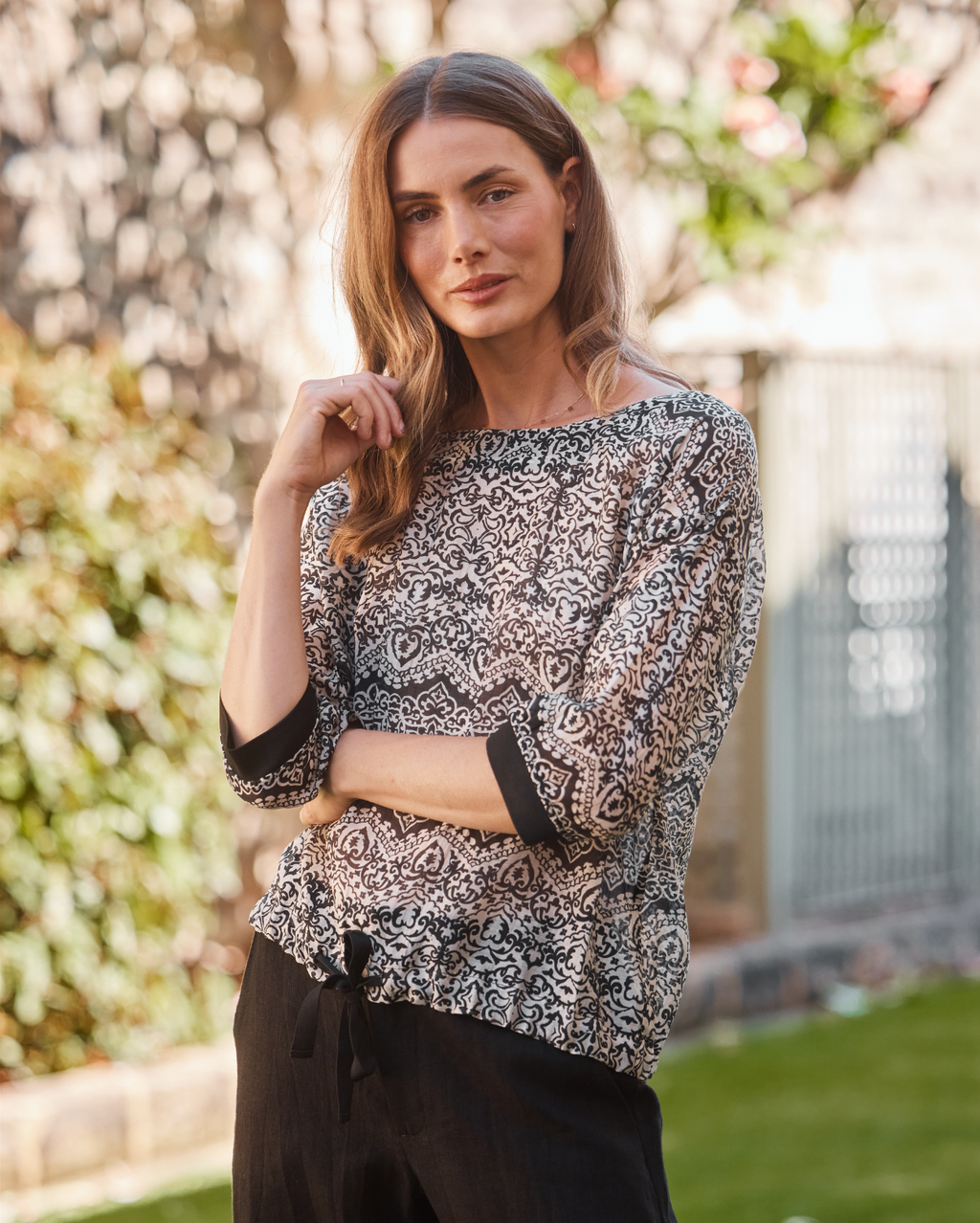 Printed Deni Top - Black/White