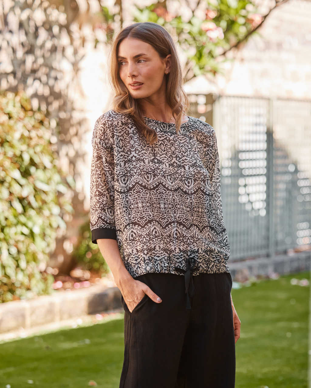 Printed Deni Top - Black/White