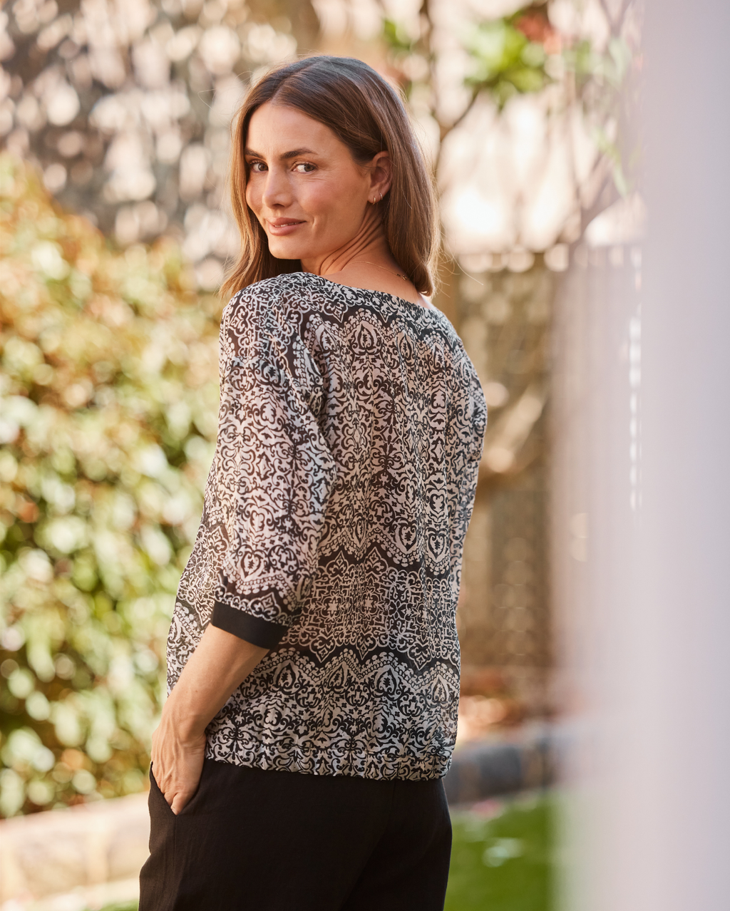 Printed Deni Top - Black/White